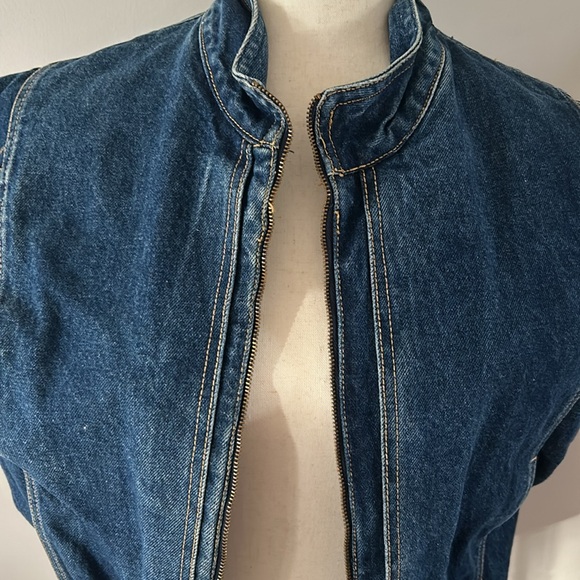 Vintage 80s Denim Zip-front Vest. M. - Picture 2 of 6